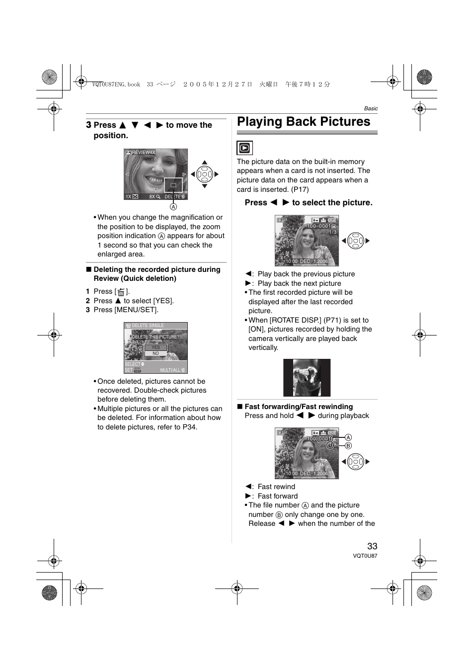 Playing back pictures | Panasonic DMC-LZ5 User Manual | Page 33 / 112