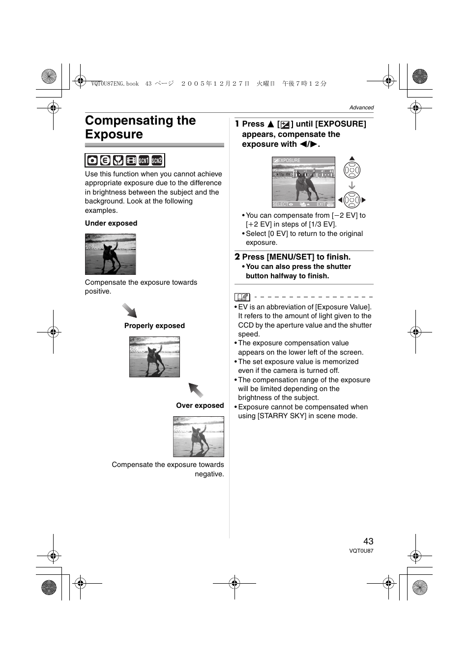 Compensating the exposure | Panasonic DMC-LZ5 User Manual | Page 43 / 112