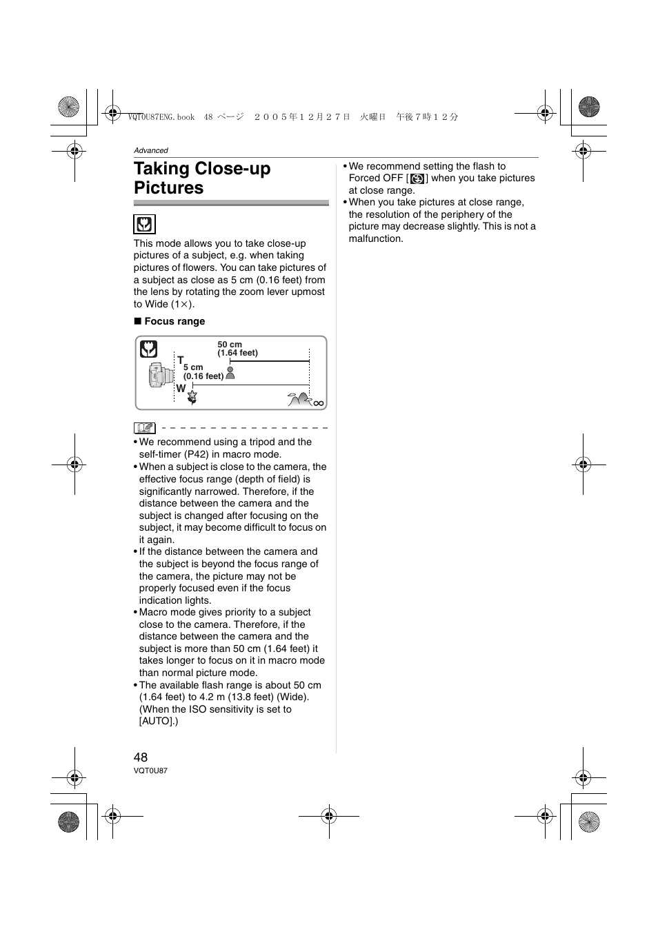 Taking close-up pictures | Panasonic DMC-LZ5 User Manual | Page 48 / 112