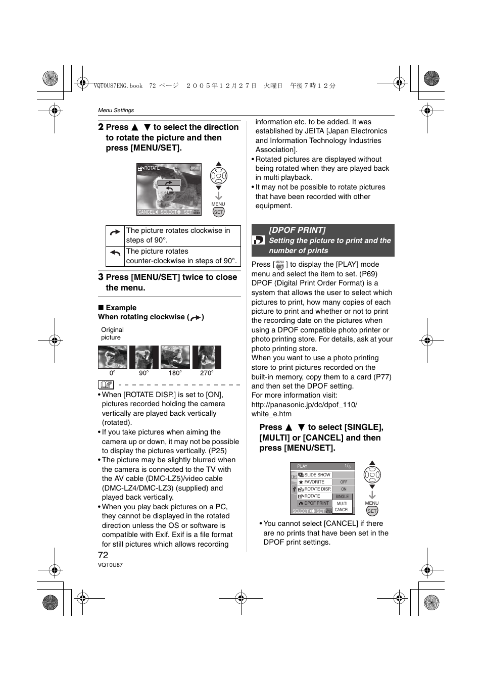 Dpof print | Panasonic DMC-LZ5 User Manual | Page 72 / 112