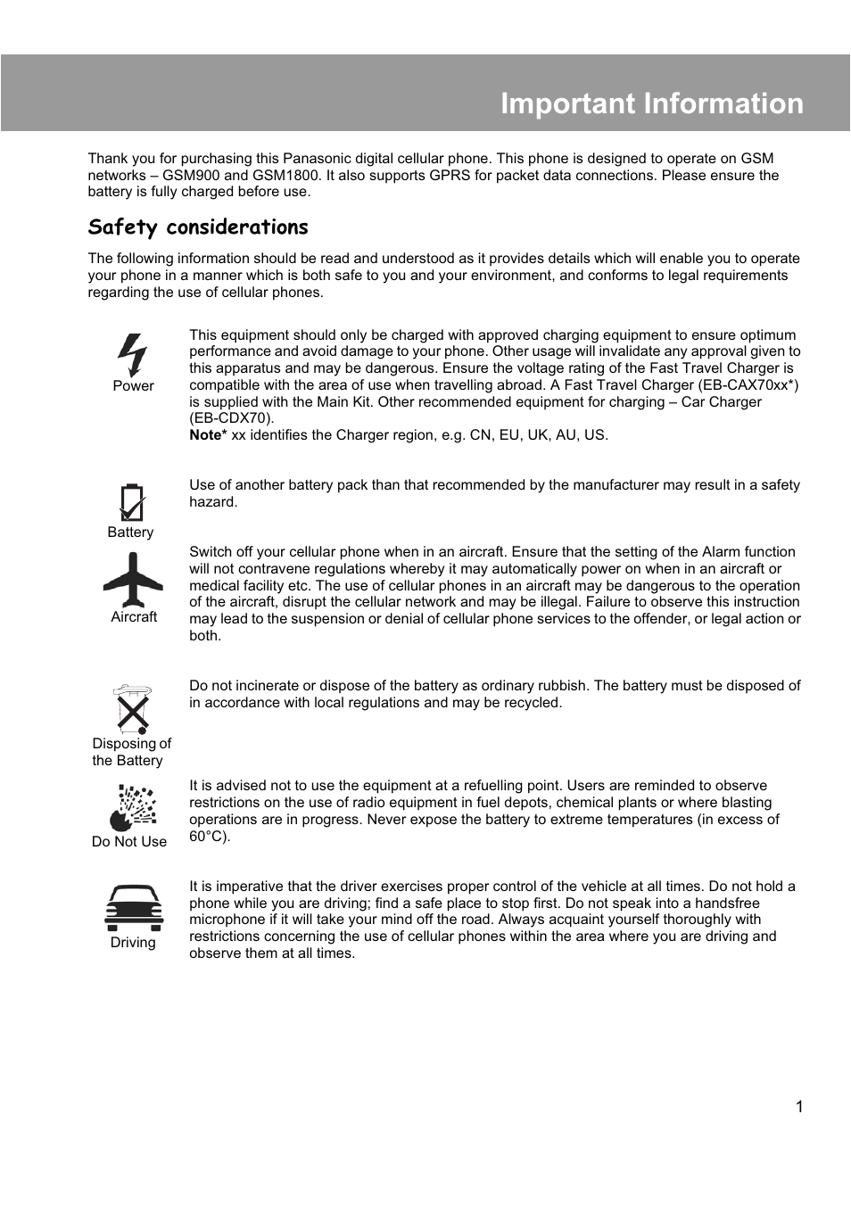 Important information, Safety considerations | Panasonic EB-X200 User Manual | Page 4 / 96