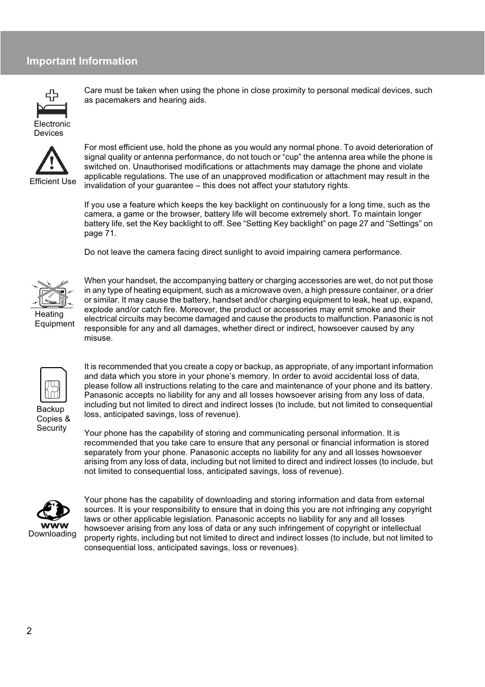 Important information | Panasonic EB-X200 User Manual | Page 5 / 96