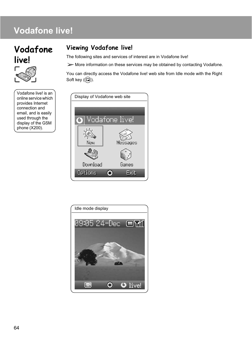 Vodafone live, Viewing vodafone live | Panasonic EB-X200 User Manual | Page 67 / 96