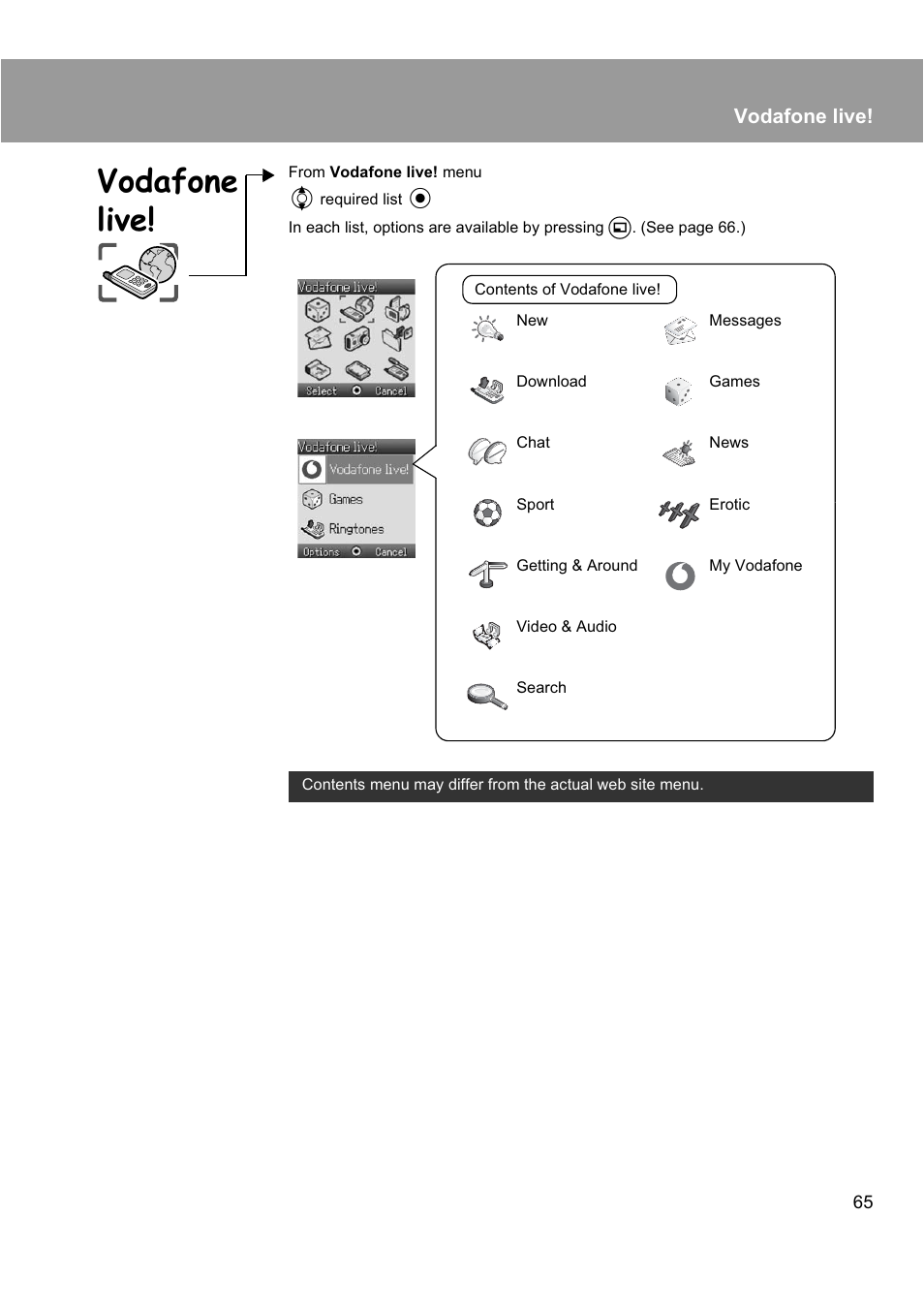 Vodafone live | Panasonic EB-X200 User Manual | Page 68 / 96