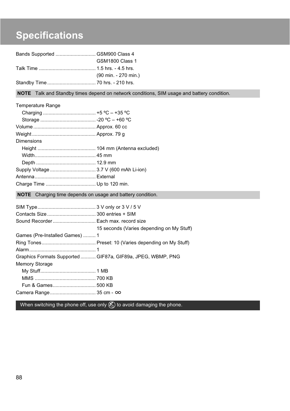 Specifications | Panasonic EB-X200 User Manual | Page 91 / 96