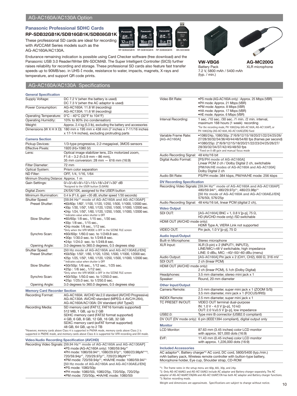 Vw-vbg6, Ag-mc200g | Panasonic AG-AC130A User Manual | Page 11 / 12