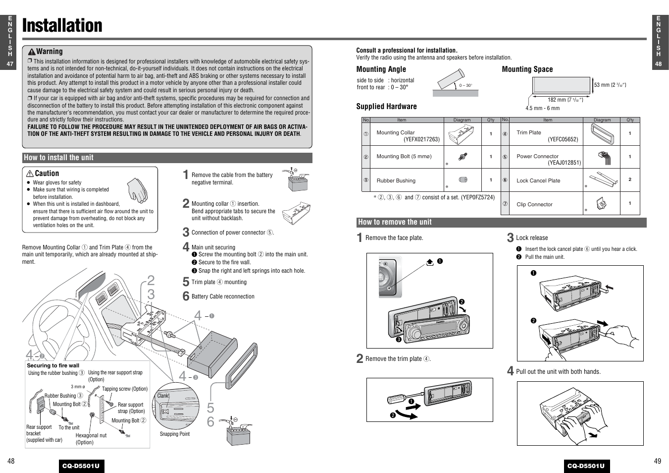Installation | Panasonic CQ-D5501U User Manual | Page 25 / 32