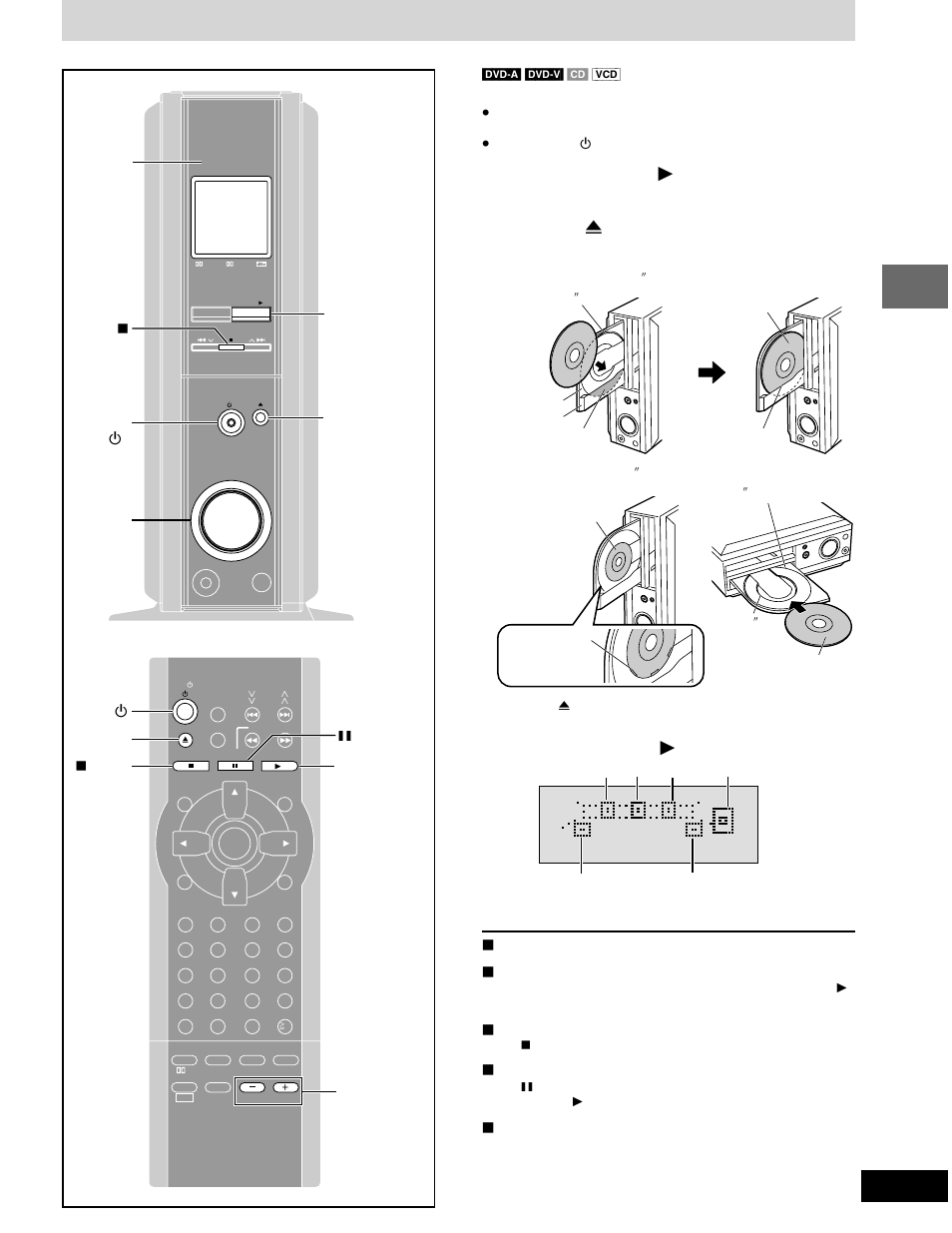 Disc operations, Discs - basic play, Discs—basic play | Press [dvd/cd 1 ] to select “dvd/cd” as the source, Press [dvd/cd 1, Adjust the volume | Panasonic SC-DM3  EN User Manual | Page 11 / 36