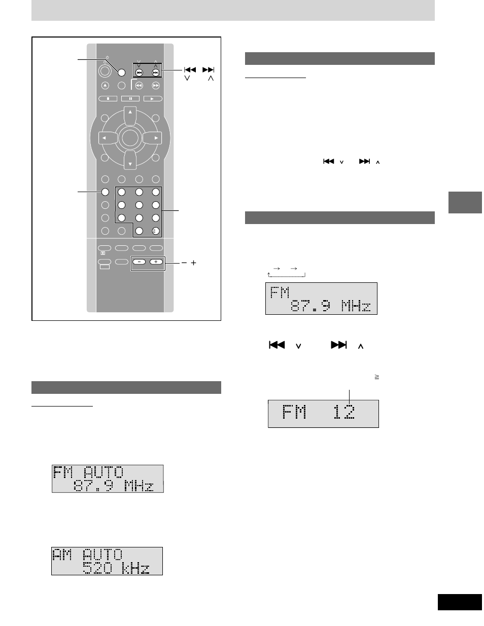 The radio: preset tuning, Manual presetting, Tune to the station ( ➡ page 20) | Press [program, Press the numbered buttons to select a channel, Selecting channels, Press [tuner/aux] to select “fm” or “am, Adjust the volume, Automatic presetting, Press and hold [program | Panasonic SC-DM3  EN User Manual | Page 21 / 36