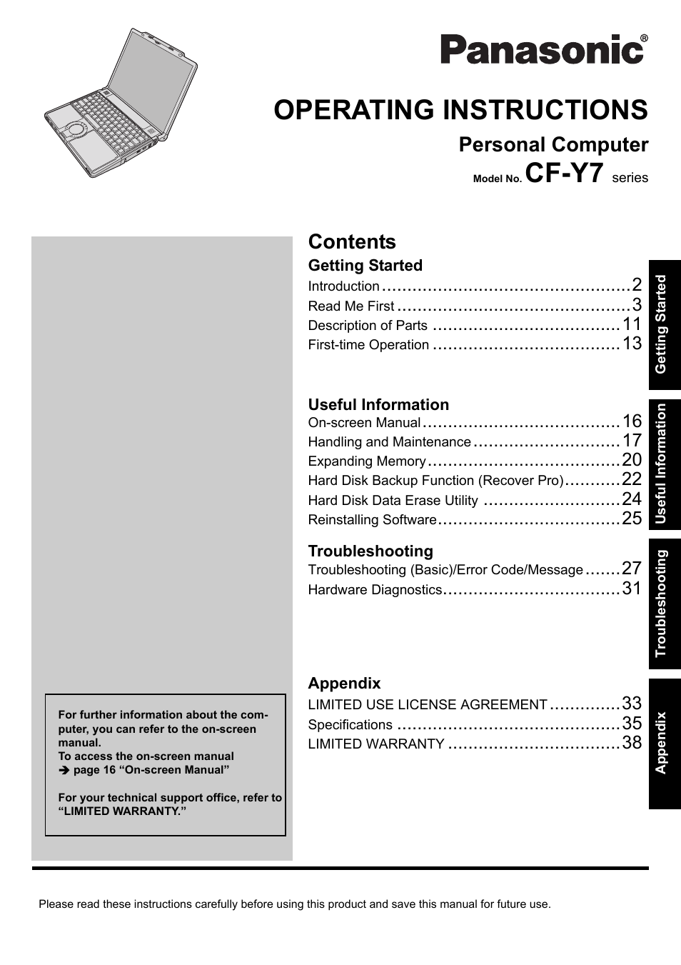 Panasonic CF-Y7 User Manual | 44 pages