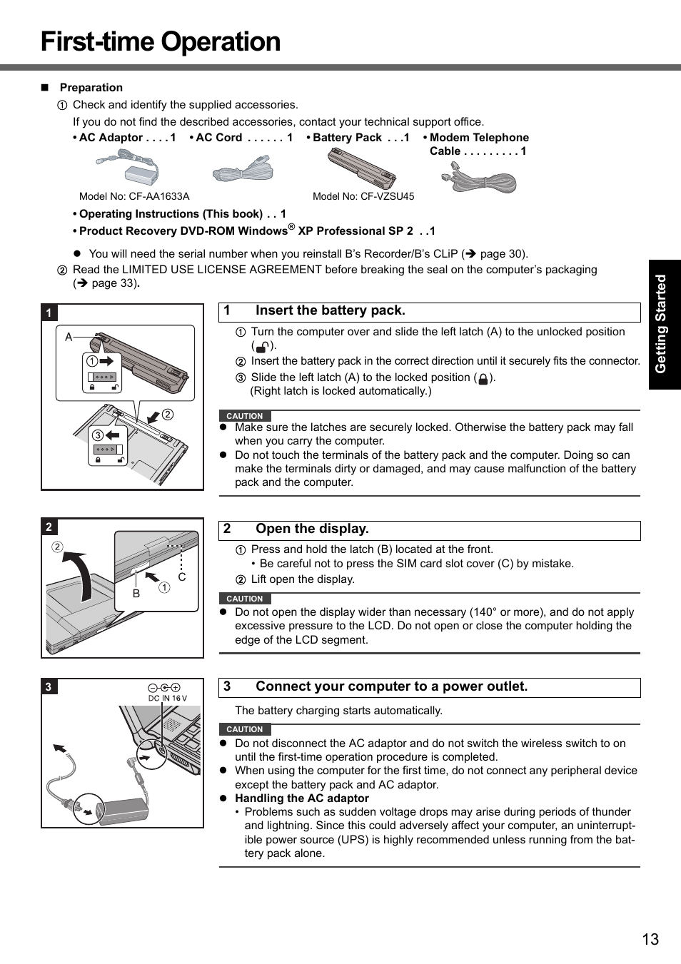 First-time operation | Panasonic CF-Y7 User Manual | Page 13 / 44