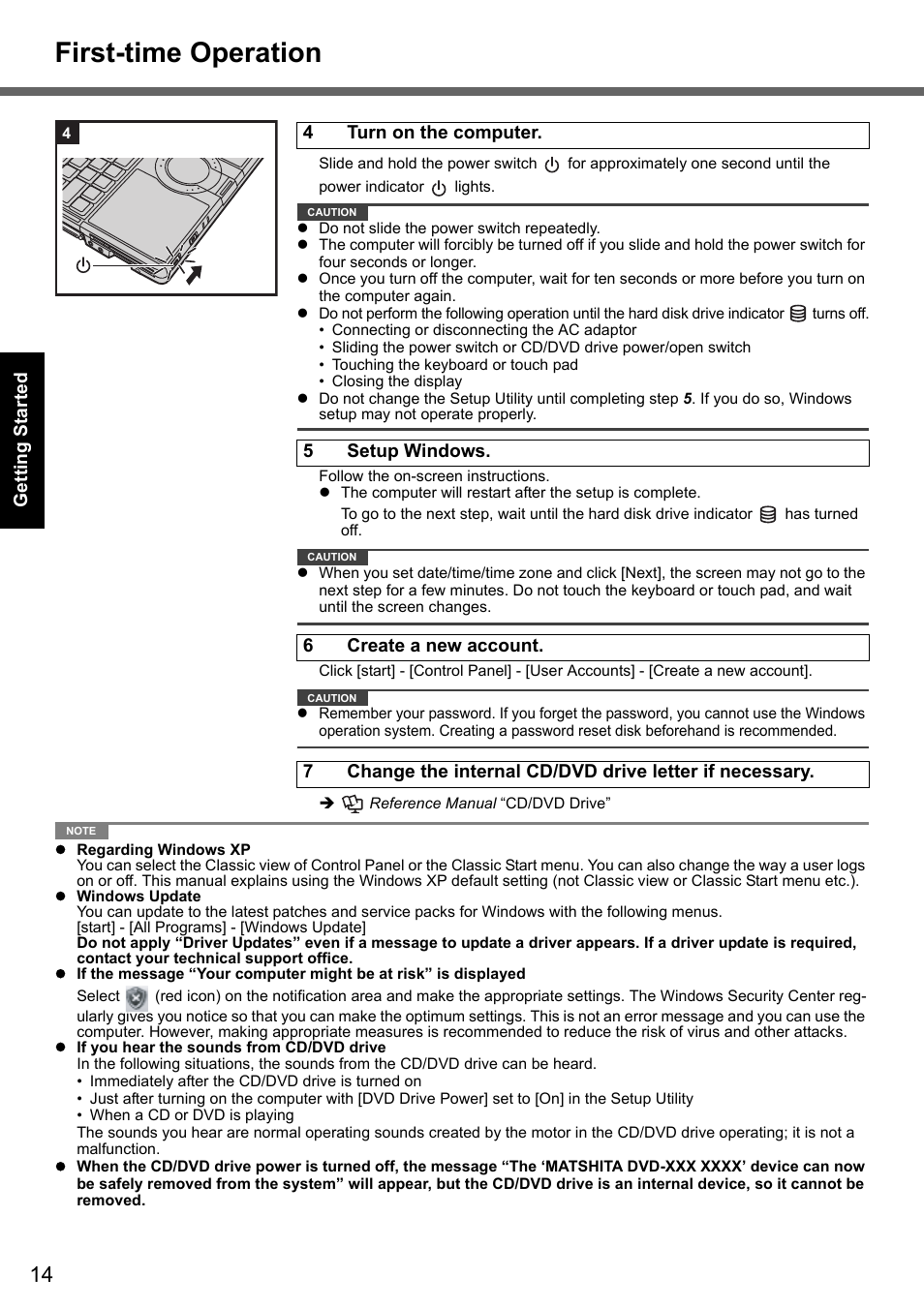 First-time operation | Panasonic CF-Y7 User Manual | Page 14 / 44