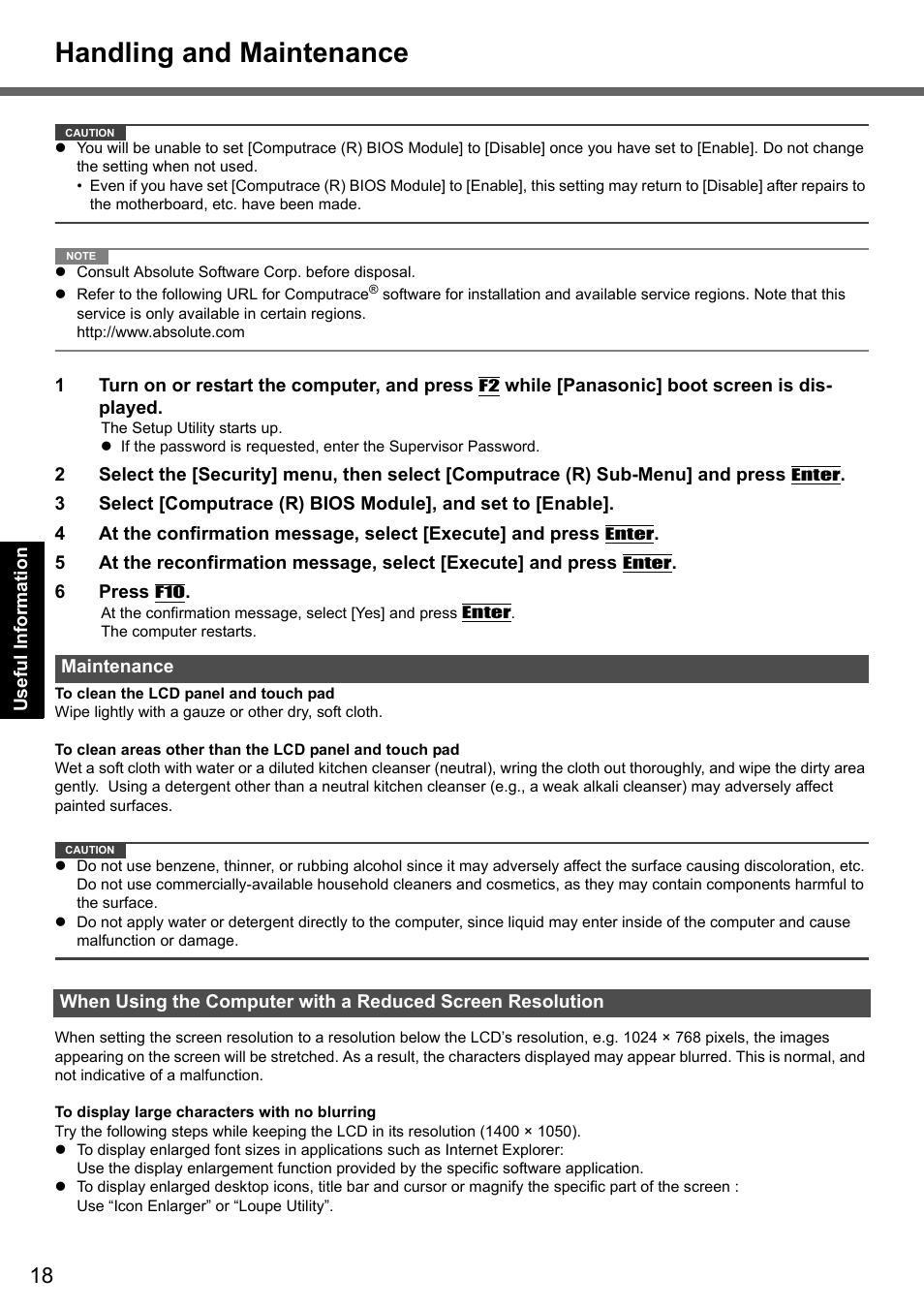 Handling and maintenance | Panasonic CF-Y7 User Manual | Page 18 / 44