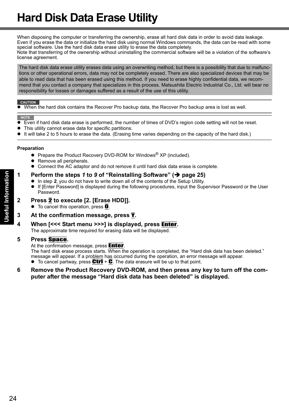 Hard disk data erase utility | Panasonic CF-Y7 User Manual | Page 24 / 44