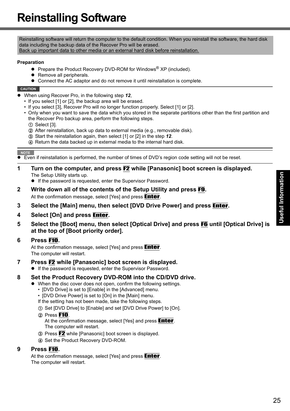 Reinstalling software | Panasonic CF-Y7 User Manual | Page 25 / 44