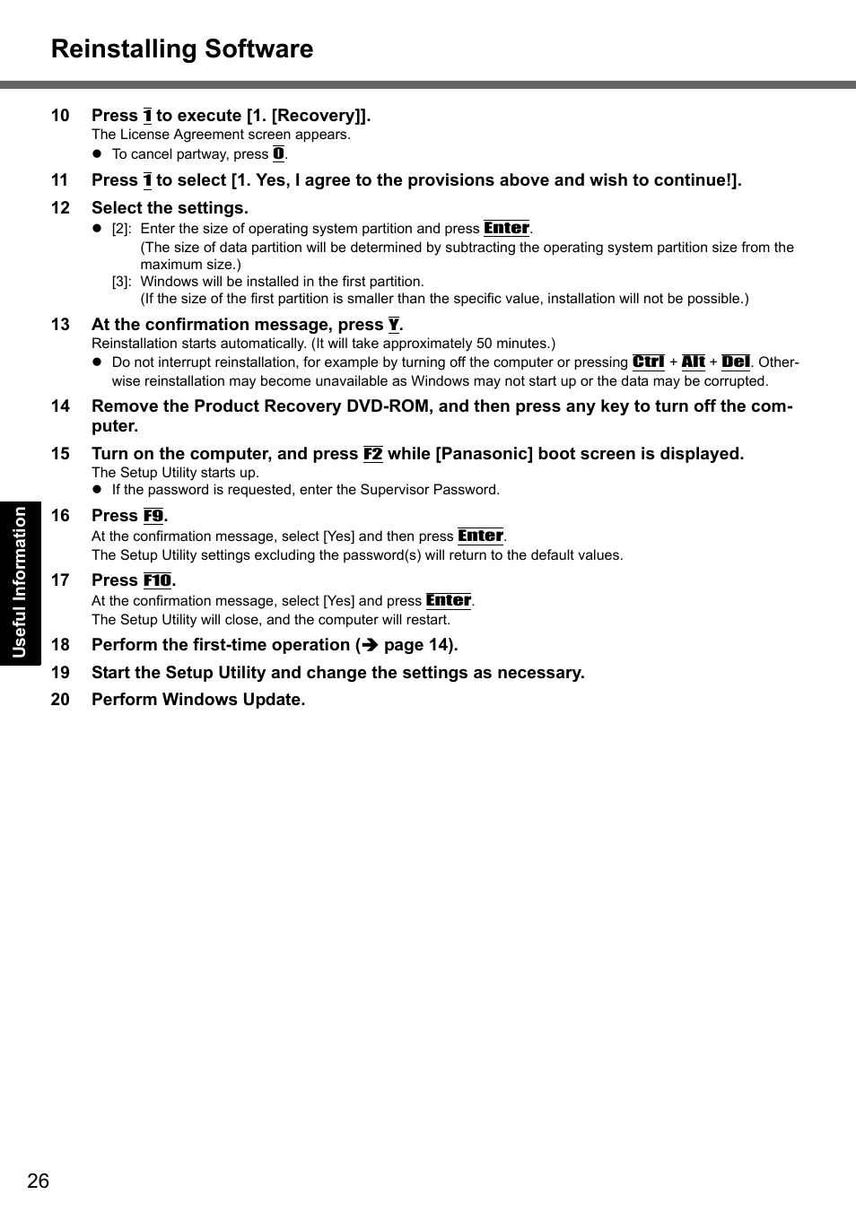 Reinstalling software | Panasonic CF-Y7 User Manual | Page 26 / 44