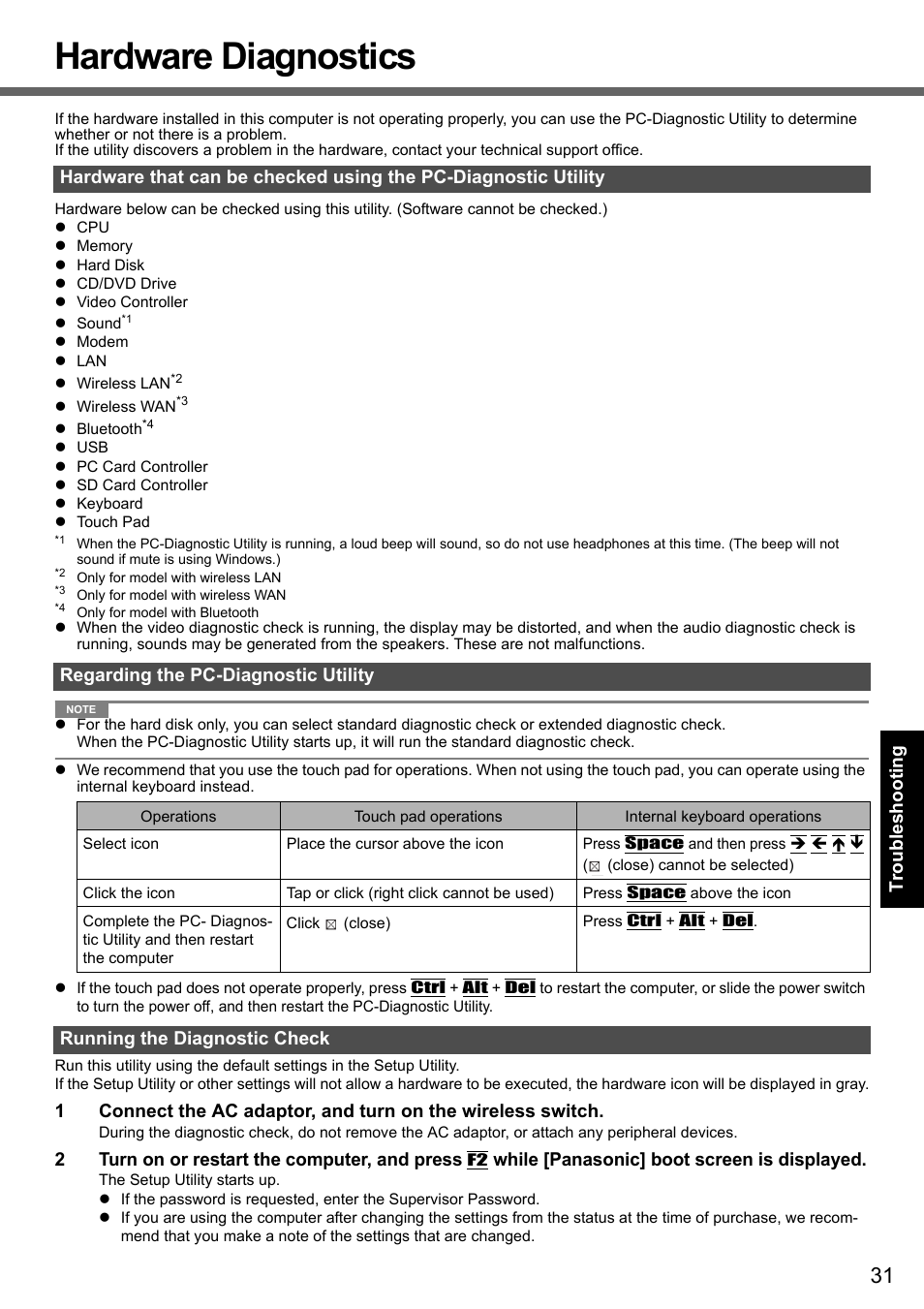 Hardware diagnostics | Panasonic CF-Y7 User Manual | Page 31 / 44