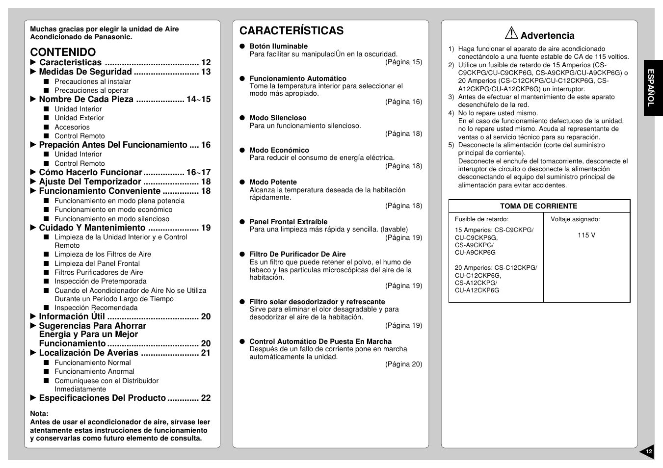 Panasonic CS-A12CKPG User Manual | Page 13 / 24