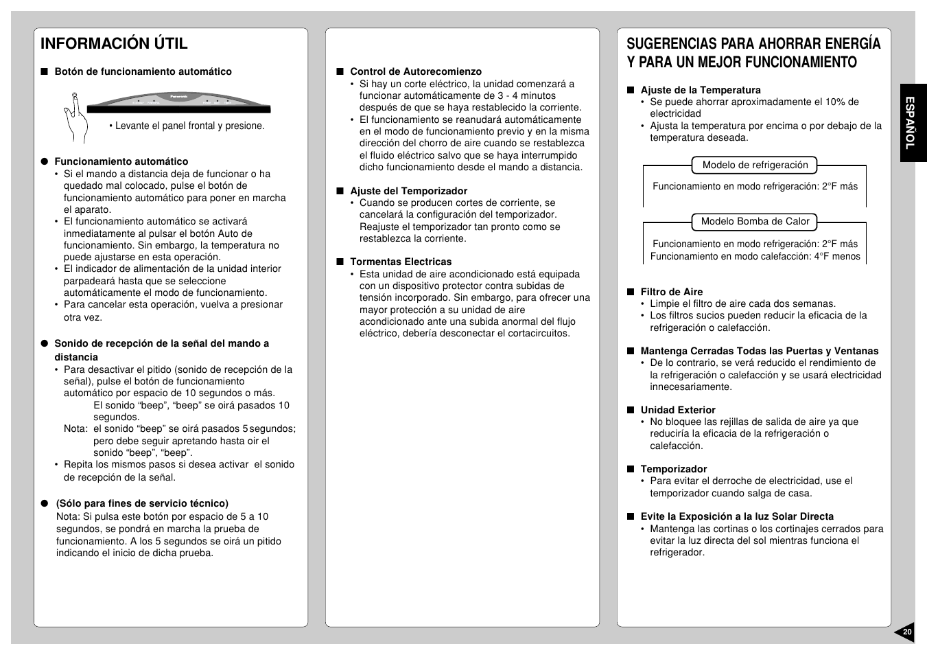 Informacion util, Información útil | Panasonic CS-A12CKPG User Manual | Page 21 / 24