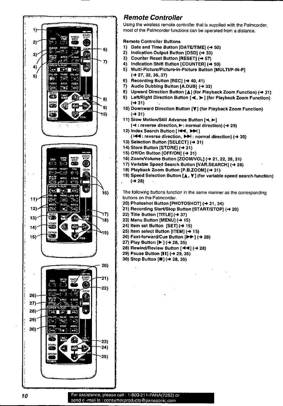 Remote controller, Remote controlier, A, v | Panasonic PV-DV901 User Manual | Page 10 / 72