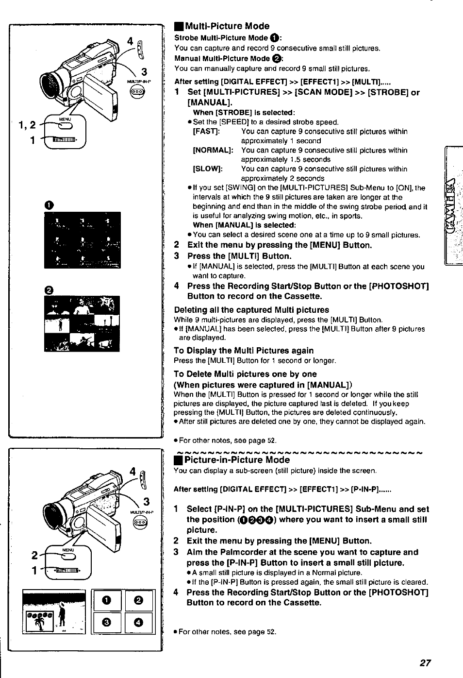 Multi-picture mode, 2 exit the menu by pressing the [menu] button, 3 press the [multi] button | О© © о | Panasonic PV-DV901 User Manual | Page 27 / 72