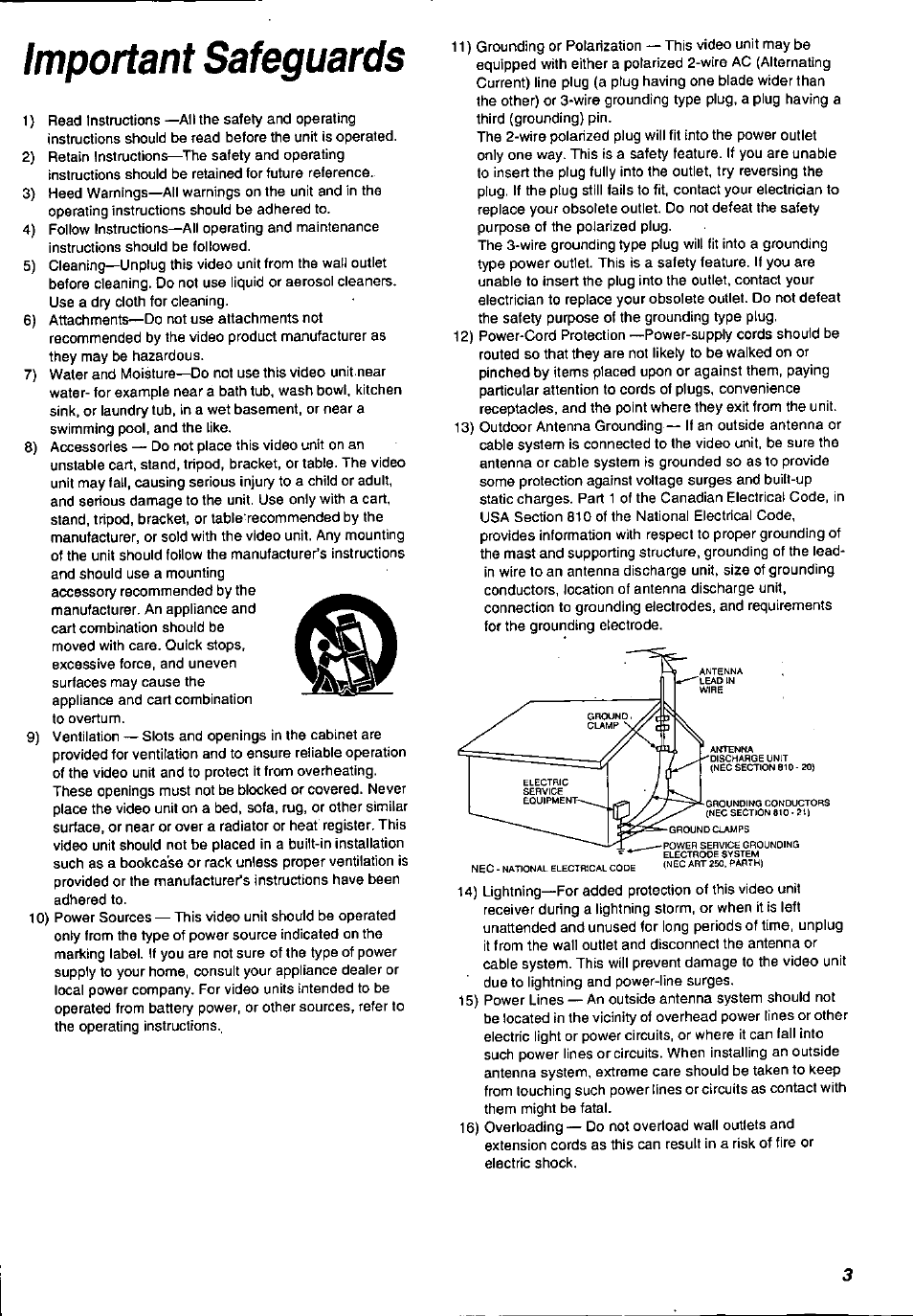 Important safeguards | Panasonic PV-DV901 User Manual | Page 3 / 72