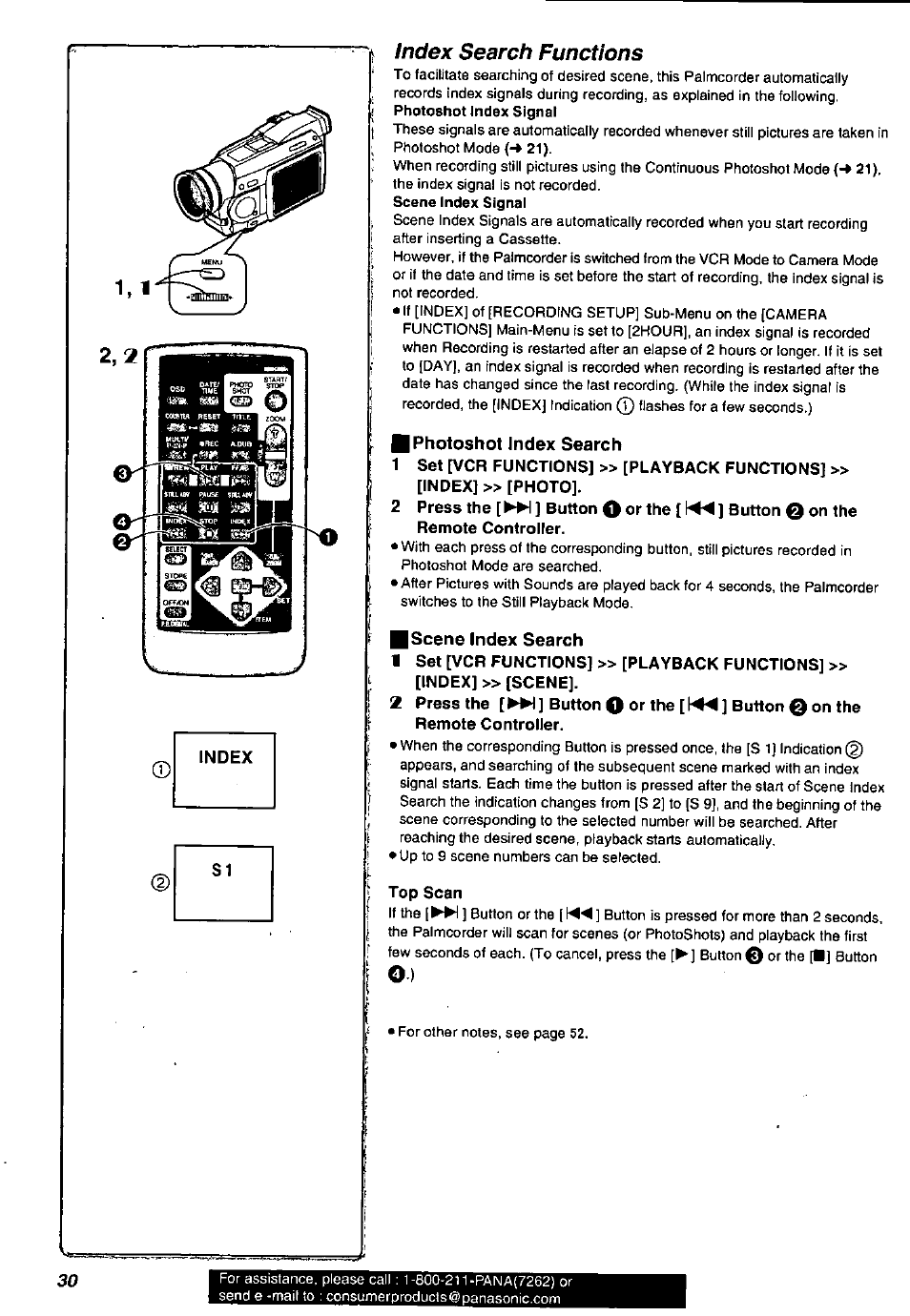 Index search functions, Bf*hotoshot index search, Scene index search | Top scan | Panasonic PV-DV901 User Manual | Page 30 / 72