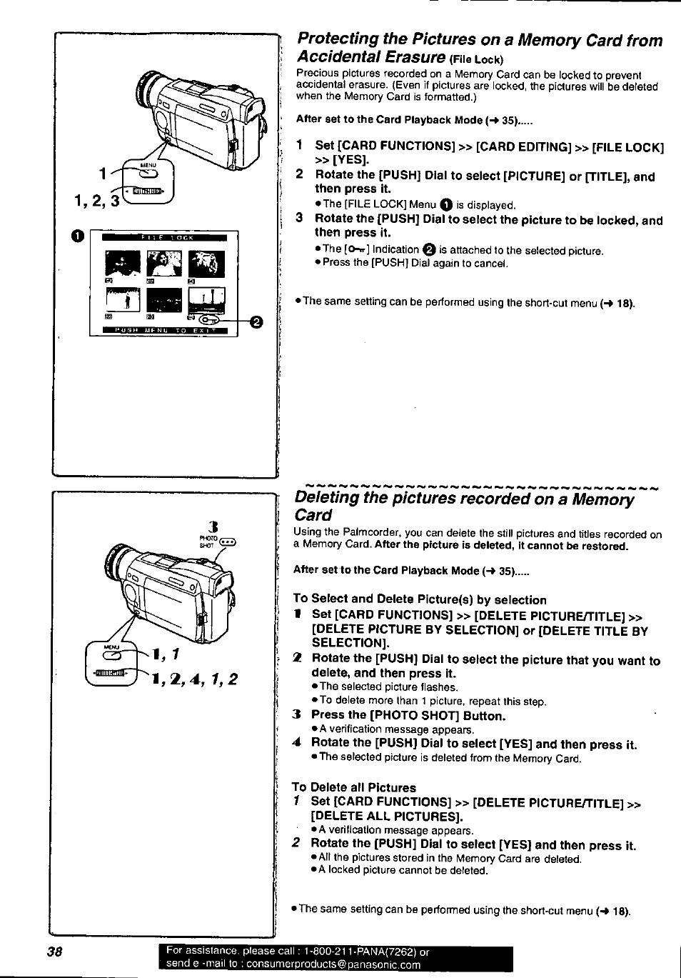 Deleting the pictures recorded on a memory card, Nie lock) | Panasonic PV-DV901 User Manual | Page 38 / 72