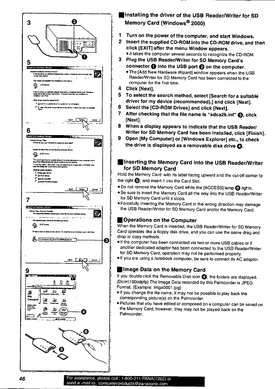 Operations on the computer, Image data on the memory card | Panasonic PV-DV901 User Manual | Page 46 / 72