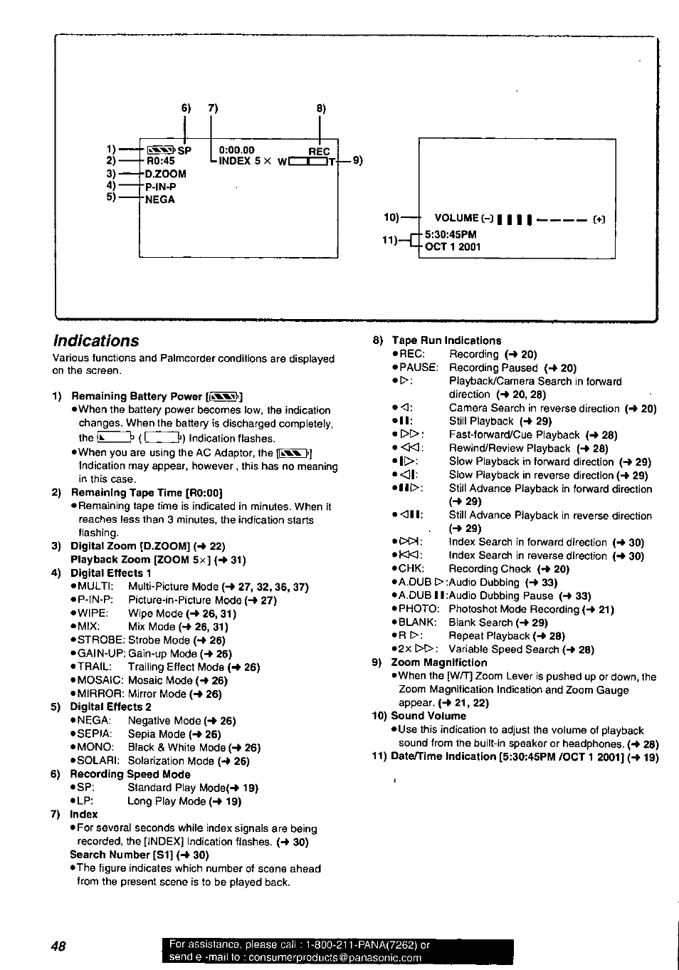 Indications, Wr-i, L l l l | Panasonic PV-DV901 User Manual | Page 48 / 72