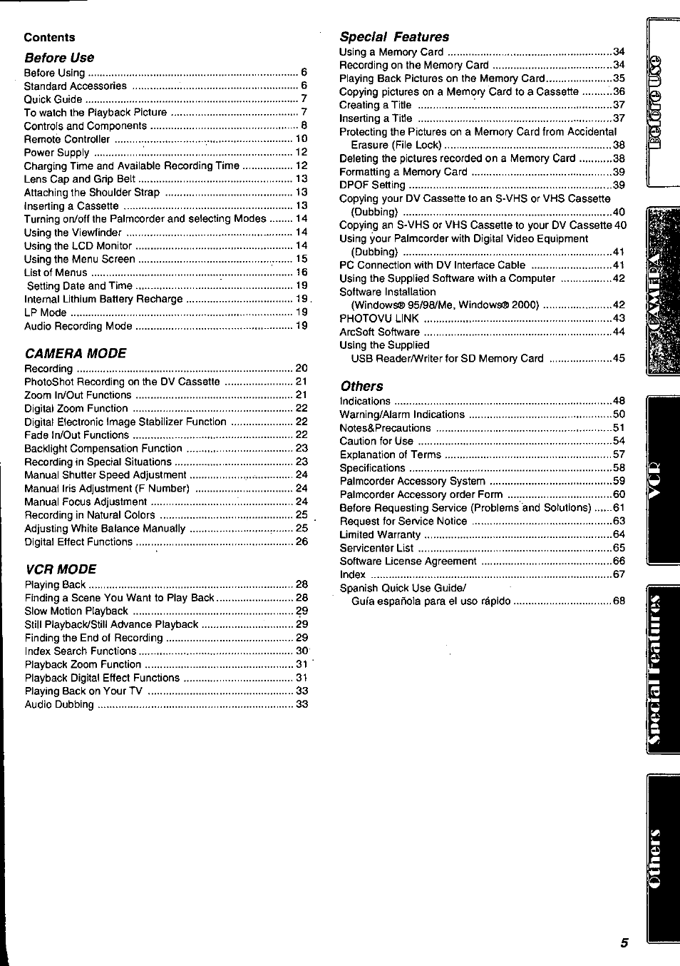 Before use, Camera mode, Vcr mode | Panasonic PV-DV901 User Manual | Page 5 / 72