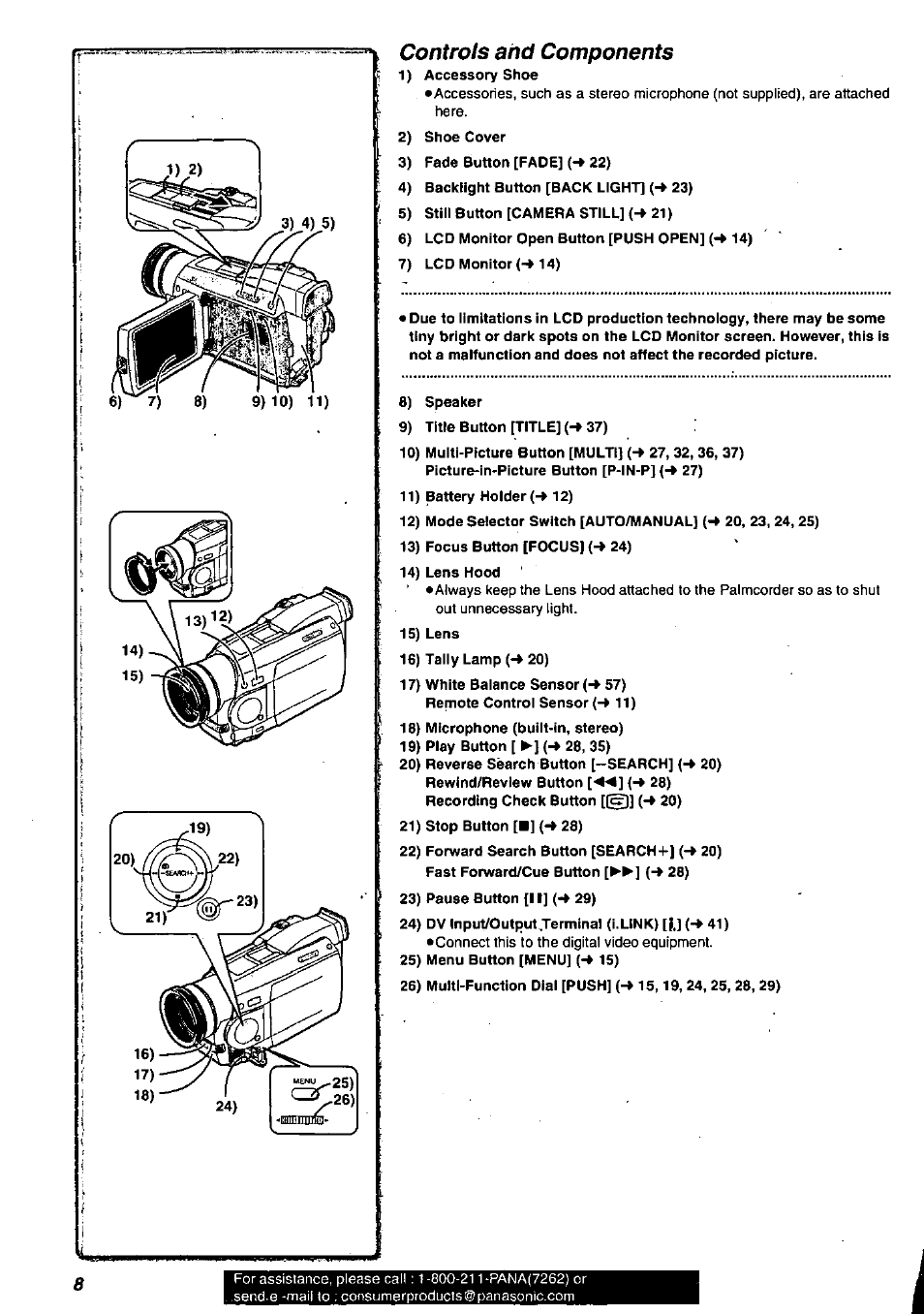 Controls and components, Controis and components | Panasonic PV-DV901 User Manual | Page 8 / 72