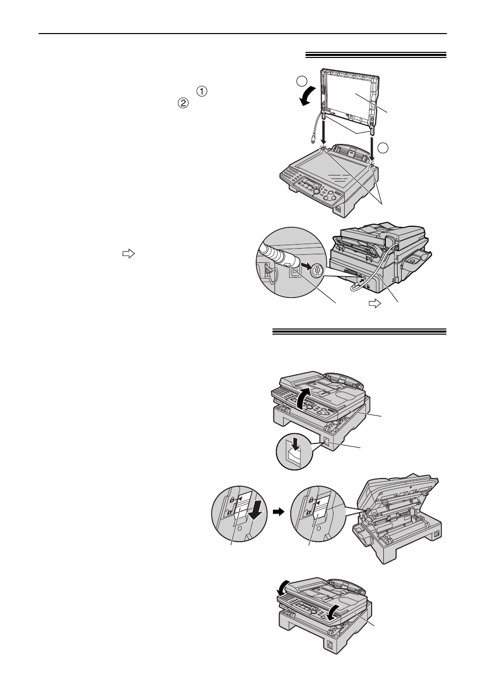 Setup, Connecting the document cover, Unlocking the shipping lock | Panasonic KX-FLB756AL User Manual | Page 15 / 88