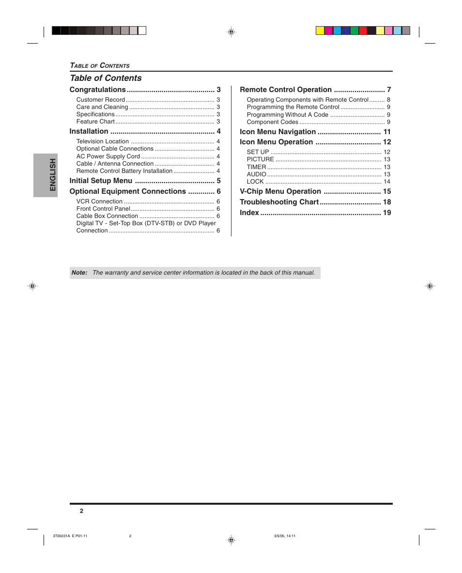 Panasonic CT 27SL15 User Manual | Page 4 / 68