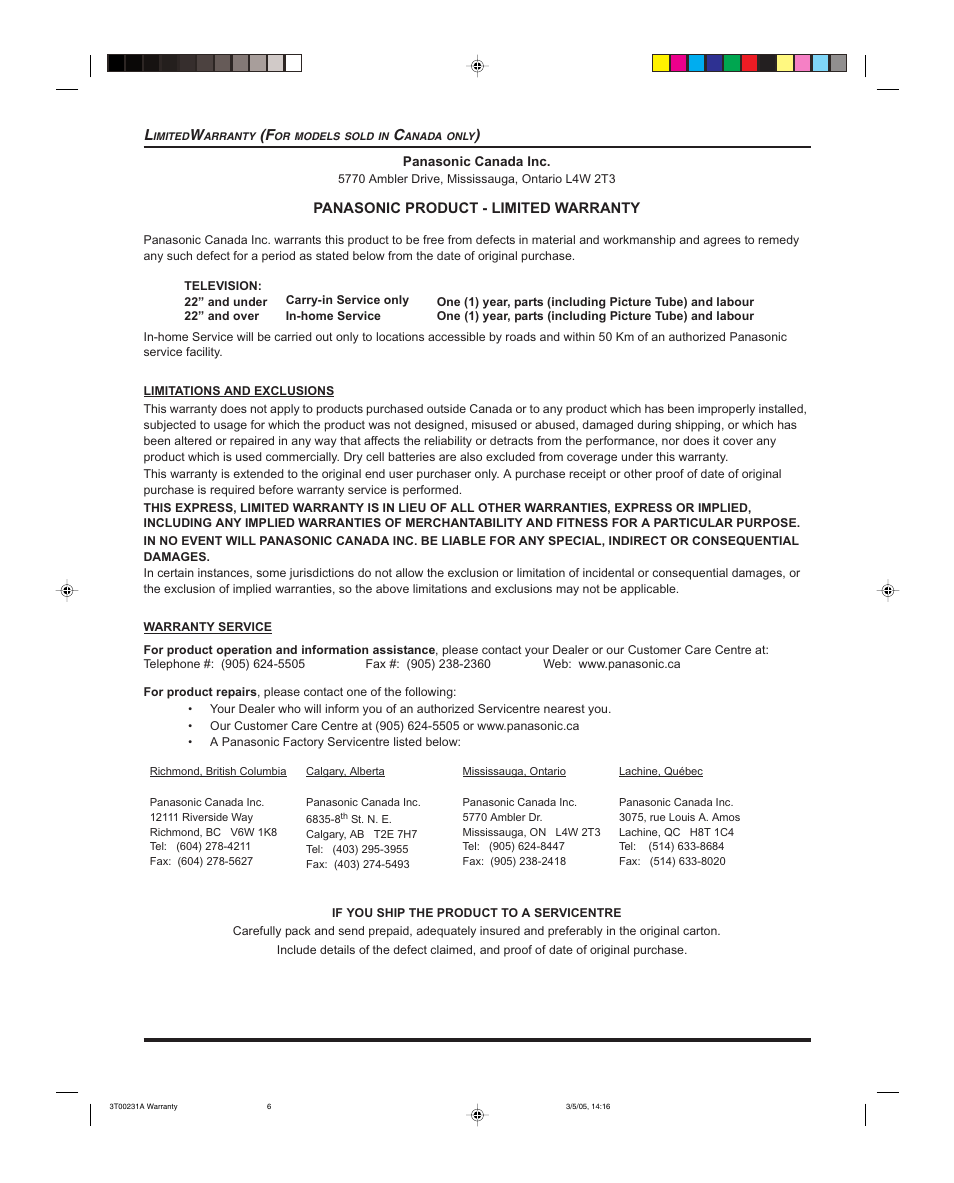 Panasonic CT 27SL15 User Manual | Page 66 / 68