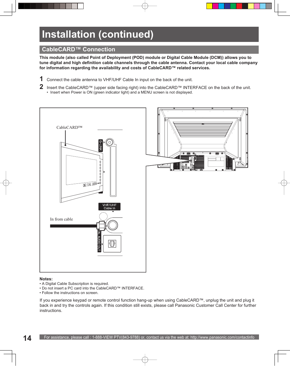 Installation (continued) | Panasonic PT-61DLX26 User Manual | Page 14 / 92