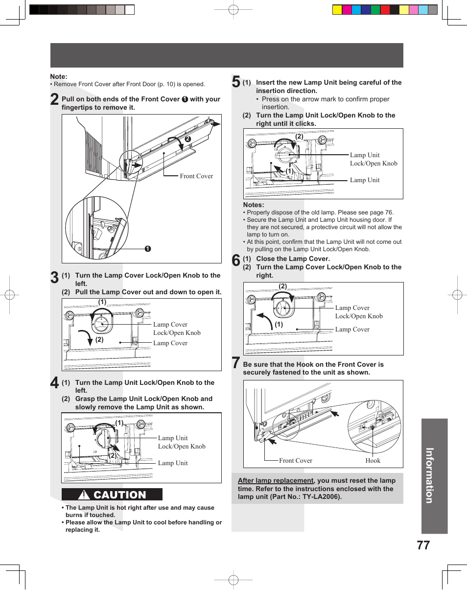 Information, Caution | Panasonic PT-61DLX26 User Manual | Page 77 / 92