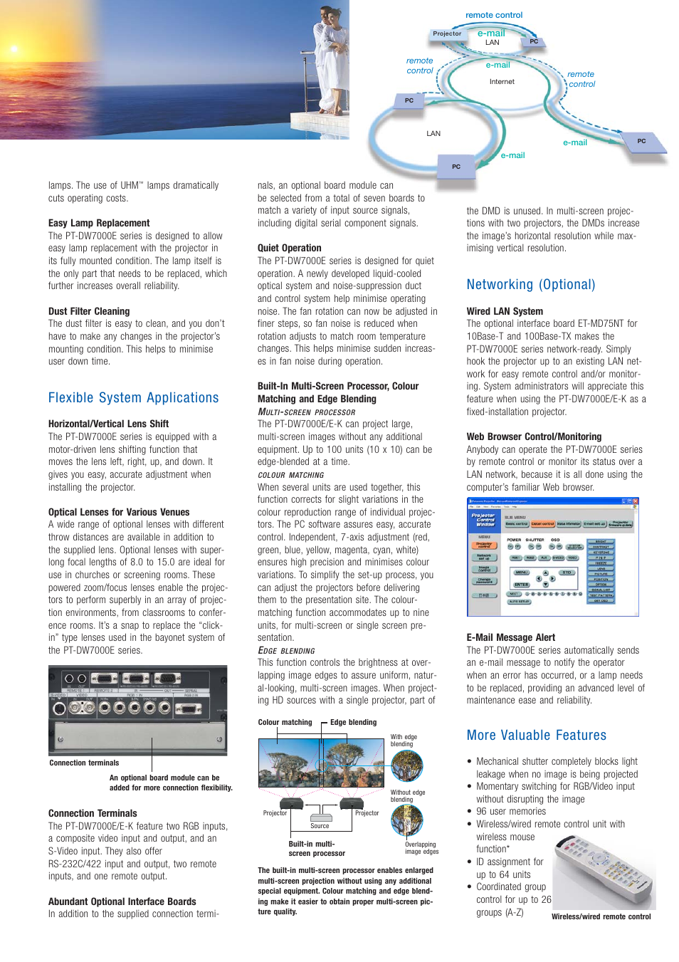 Flexible system applications, Networking (optional), More valuable features | Panasonic PT-DW7000E/E-K User Manual | Page 3 / 6
