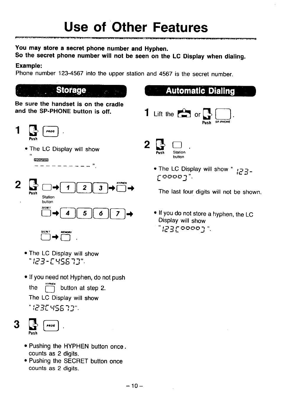 Use of other features, B a-»[t][t][t)..a, Storage automatic dialing | Lift the | Panasonic KX-T2365A User Manual | Page 11 / 17