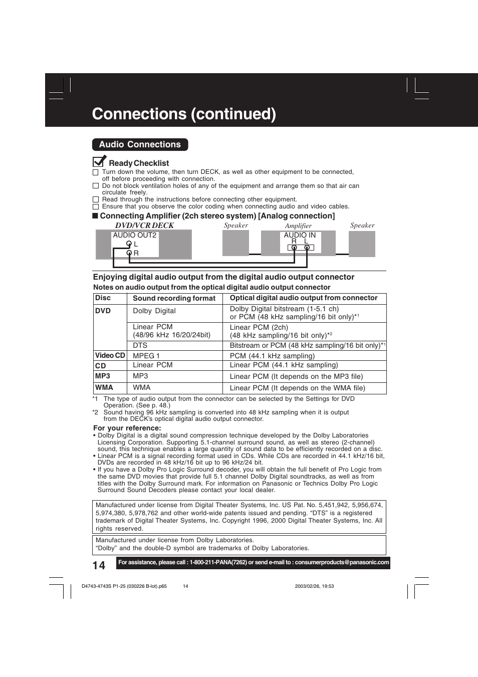 Connections (continued) | Panasonic PV-D4743 User Manual | Page 14 / 64