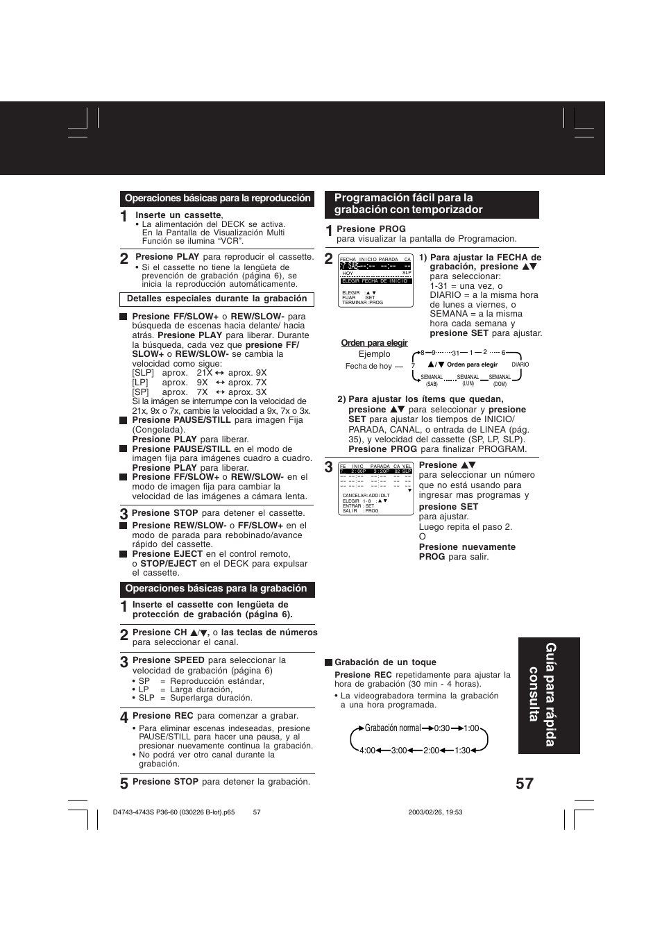 Gu ía para r á pida consulta | Panasonic PV-D4743 User Manual | Page 57 / 64