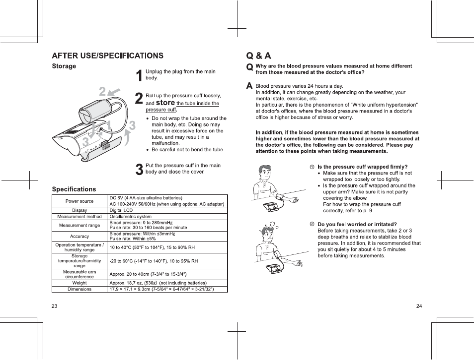 Q&a q, After use/specifications storage, Store | Specifications | Panasonic EW3122 User Manual | Page 13 / 15