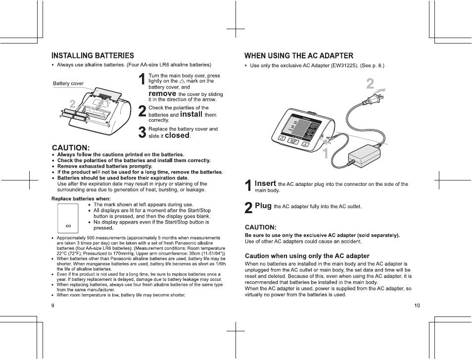 Caution, Caution when using only the ac adapter | Panasonic EW3122 User Manual | Page 6 / 15