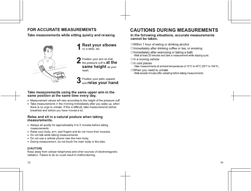 Cautions during measurements | Panasonic EW3122 User Manual | Page 8 / 15