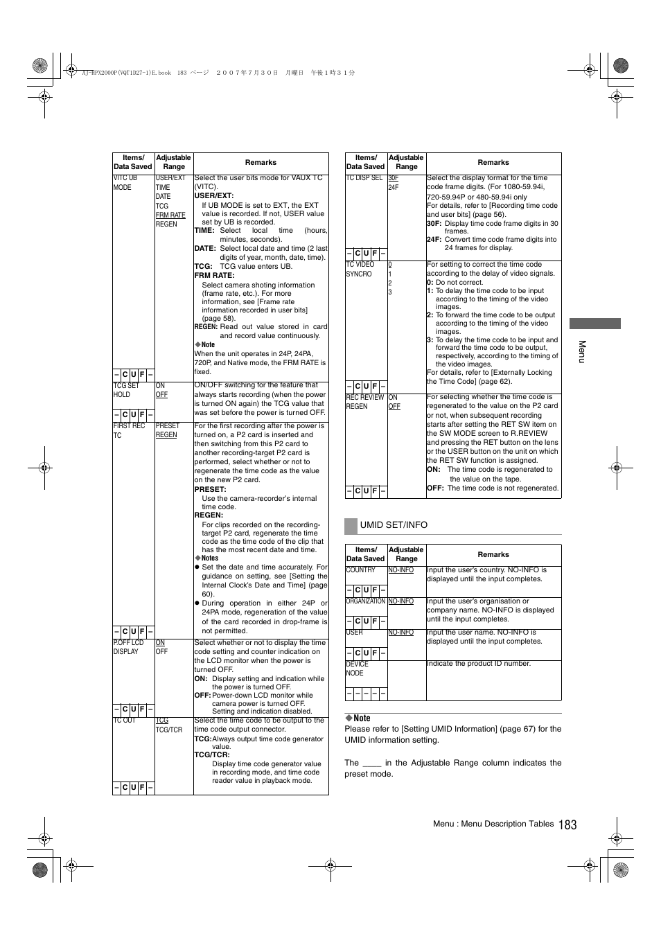 Panasonic AJ-HPX2000 User Manual | Page 183 / 194