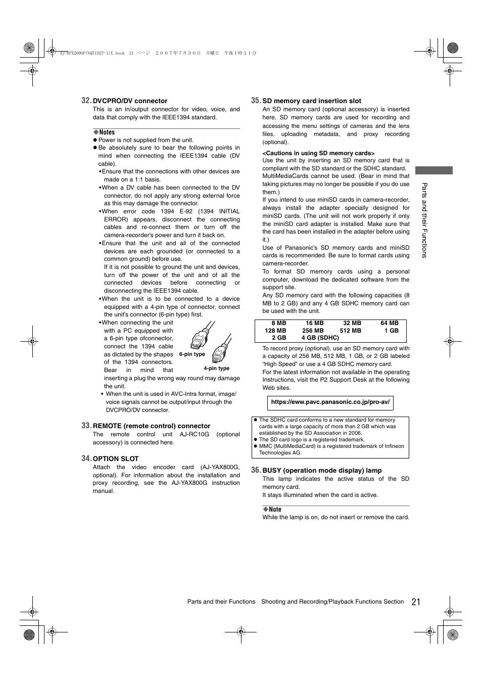 Panasonic AJ-HPX2000 User Manual | Page 21 / 194