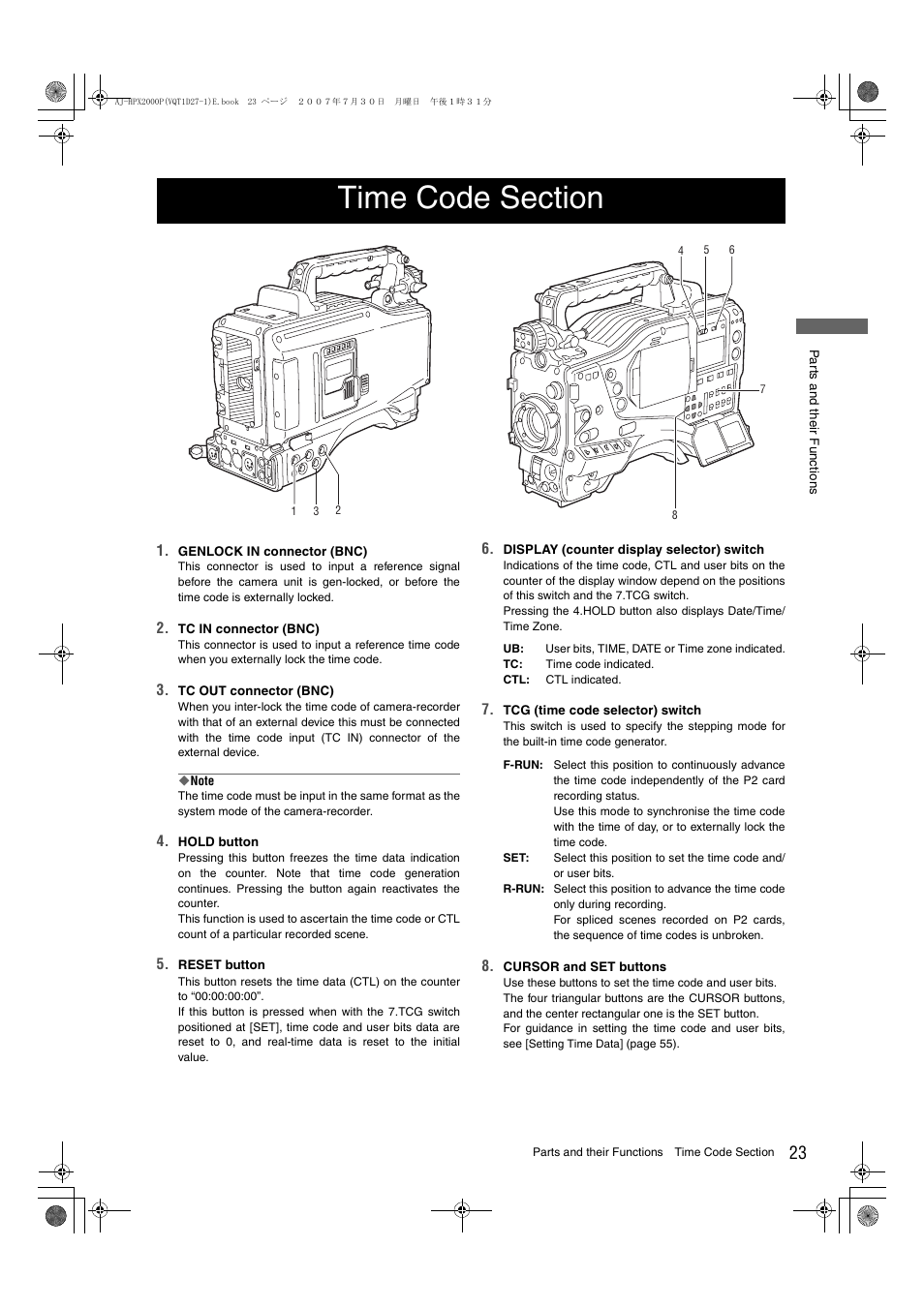 Time code section | Panasonic AJ-HPX2000 User Manual | Page 23 / 194