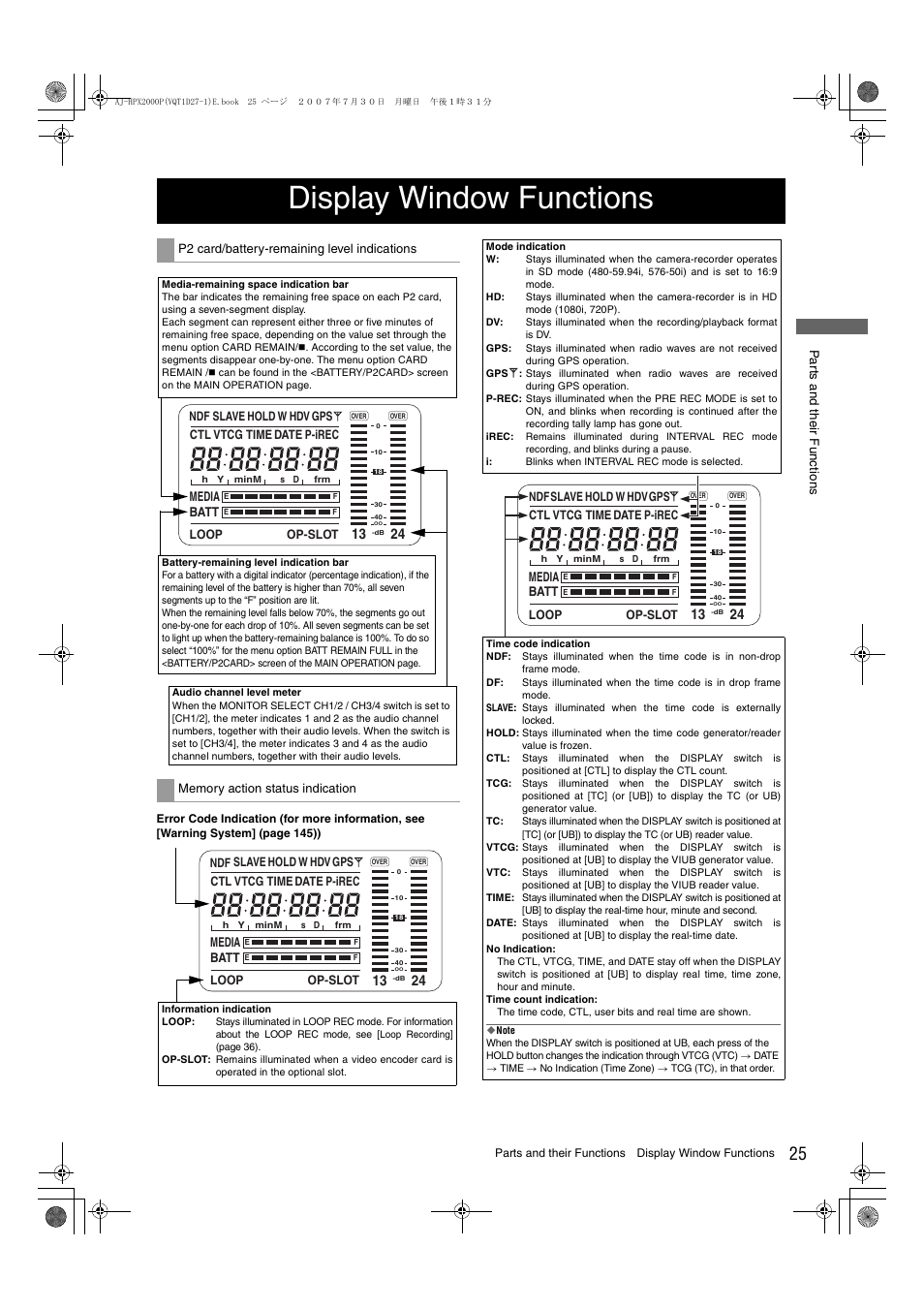 Display window functions | Panasonic AJ-HPX2000 User Manual | Page 25 / 194