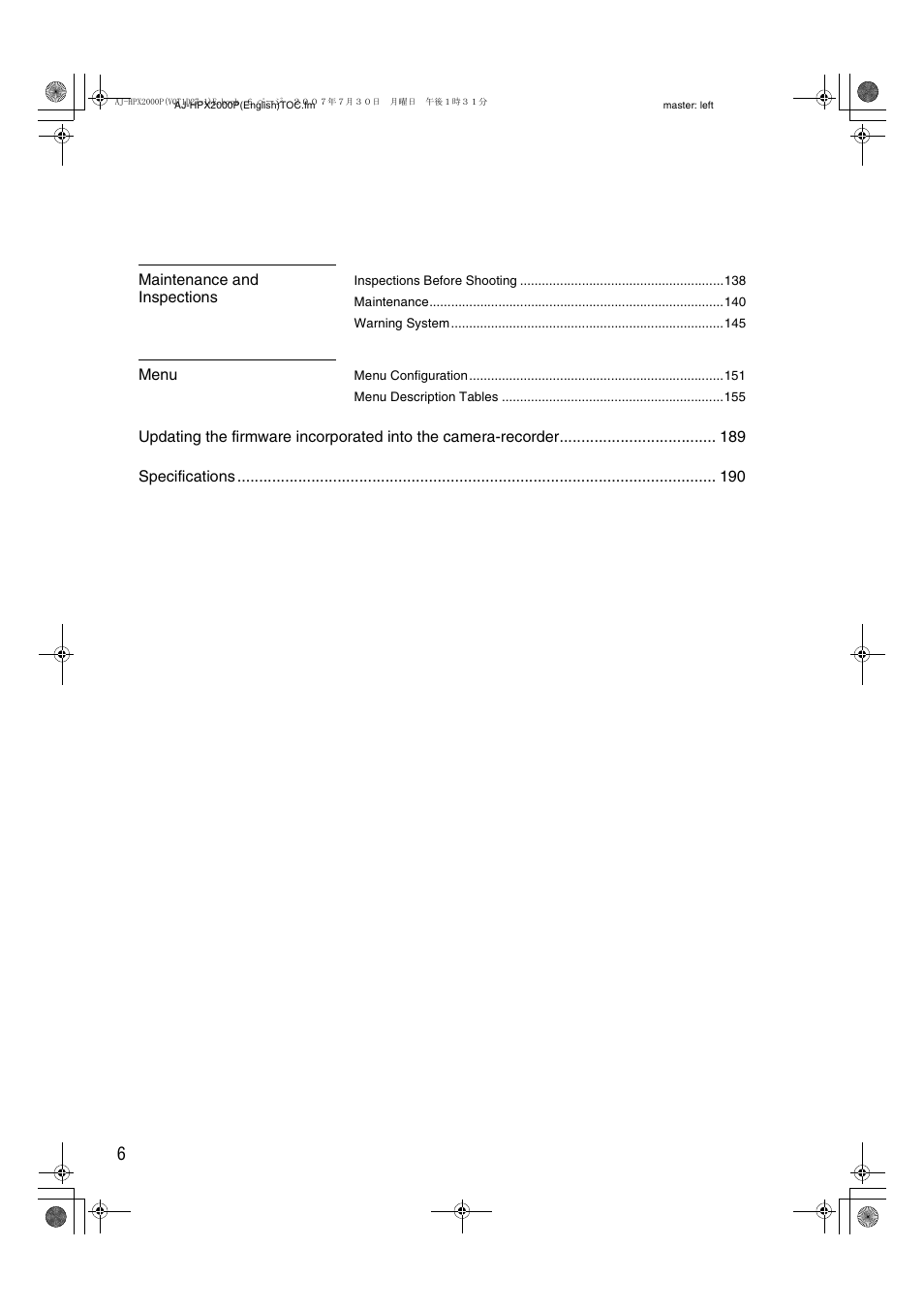 Panasonic AJ-HPX2000 User Manual | Page 6 / 194
