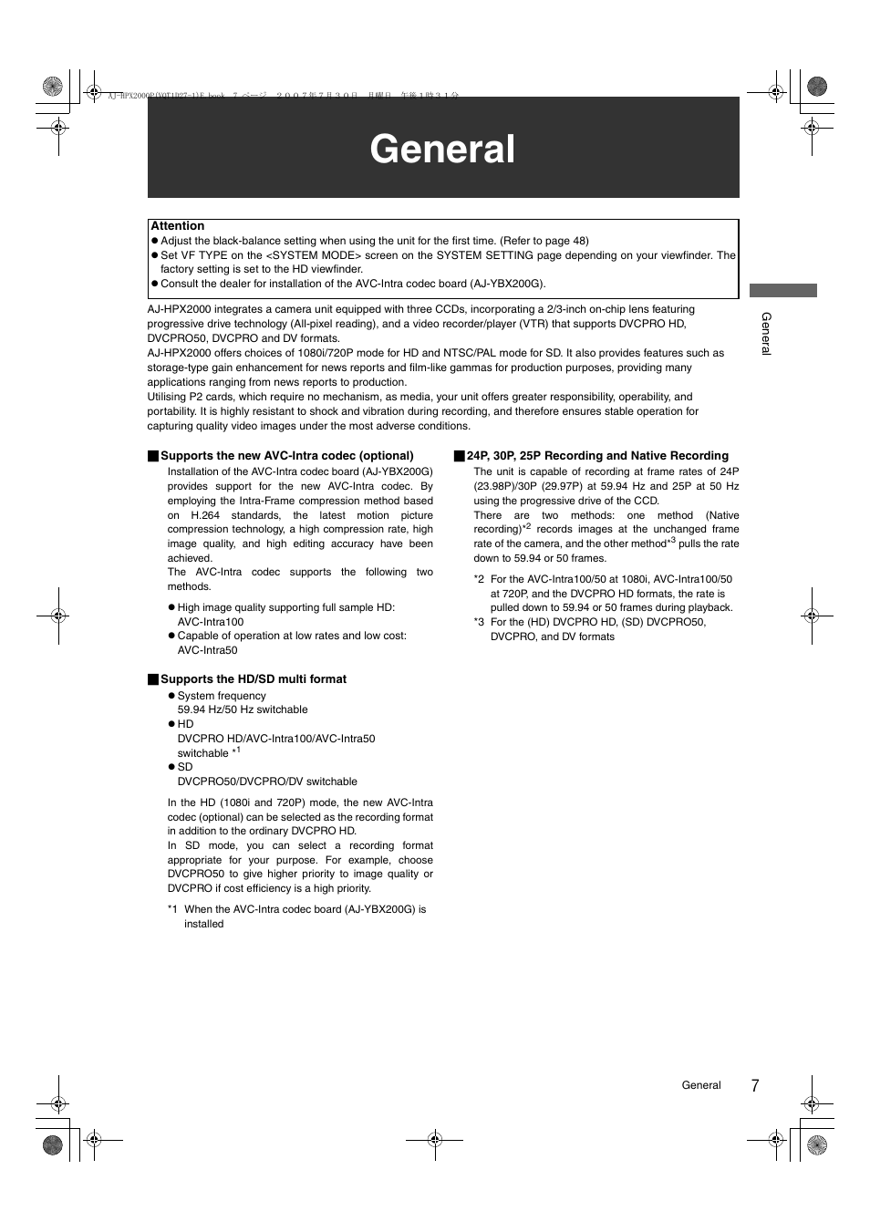 General | Panasonic AJ-HPX2000 User Manual | Page 7 / 194